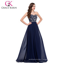 Designers 2015 Novos modelos A linha Sweetheart Beaded Chiffon Navy Blue vestido de noite longo CL6050-1 #